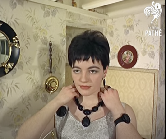 Model in 1966 wearing antique Whitby Jet jewellery